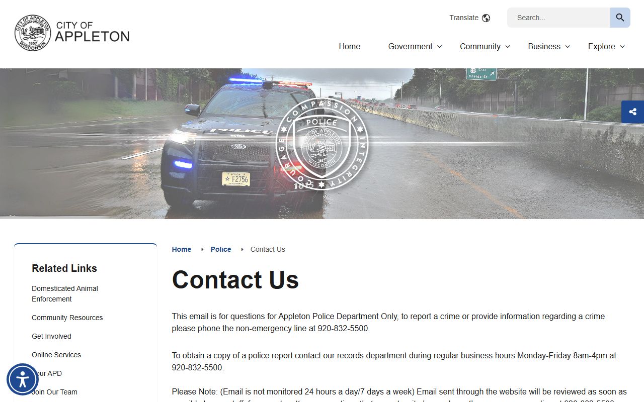 Appleton Residents Directory police records contact