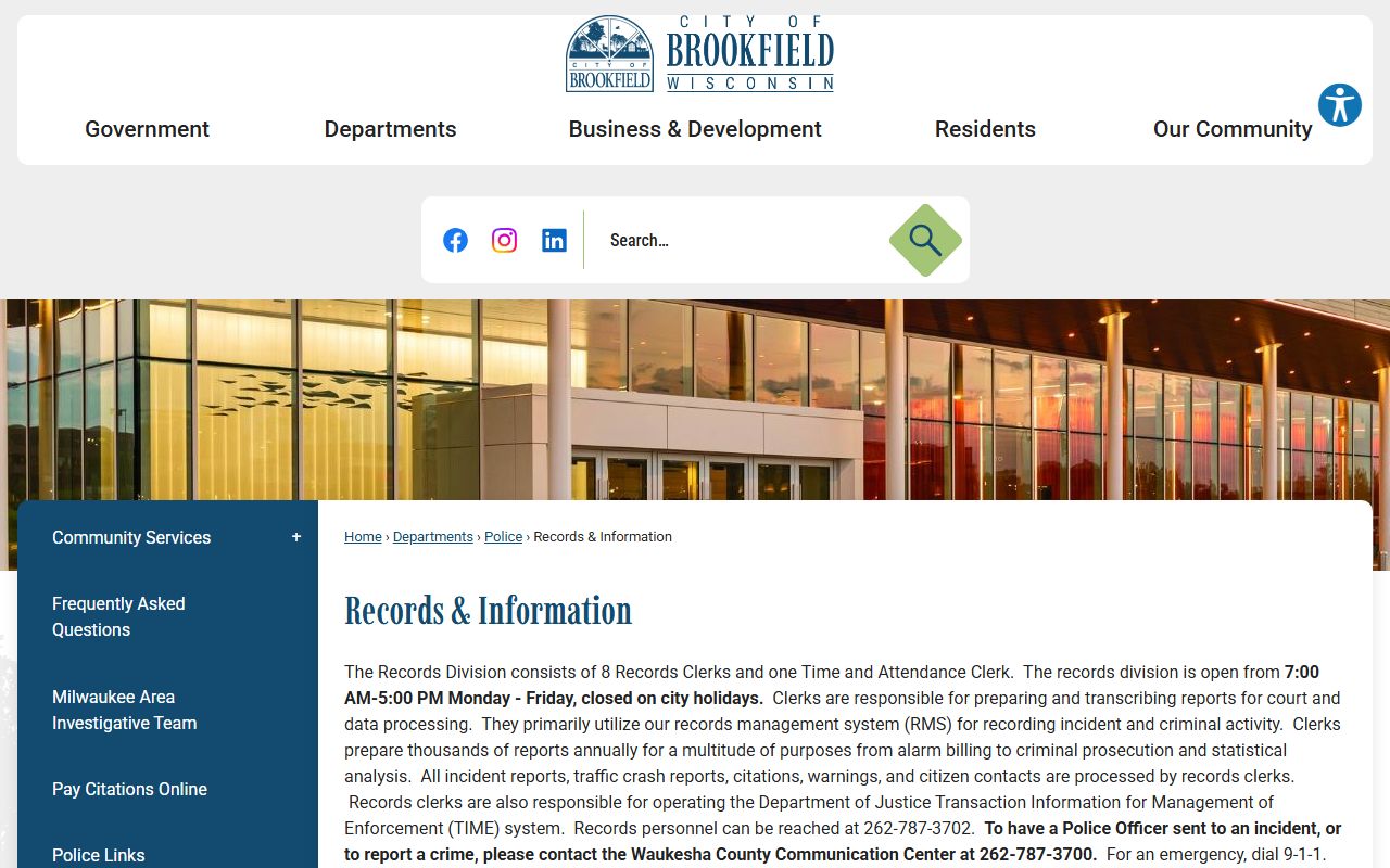 Brookfield Residents Directory police records office