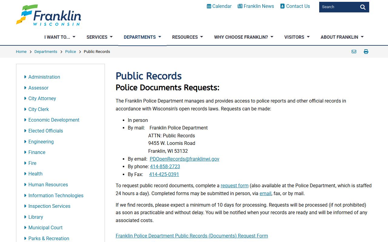 Franklin Residents Directory police records