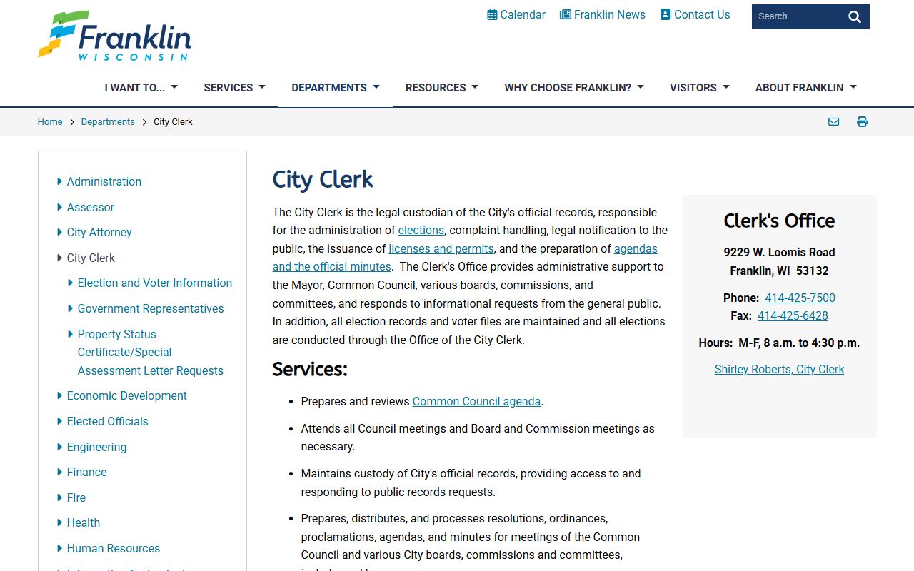 Franklin Residents Directory city clerk records