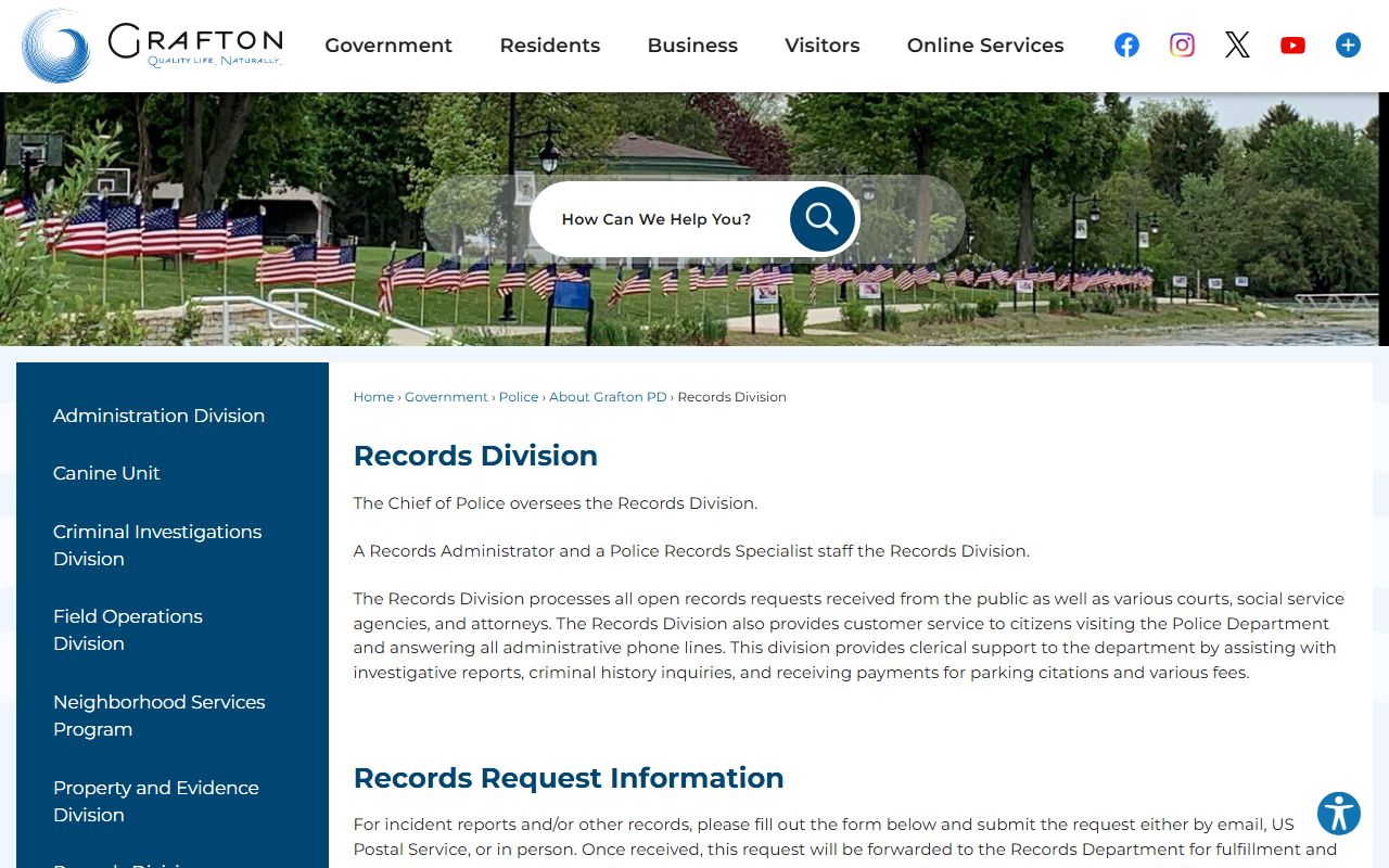 Grafton Residents Directory police records division