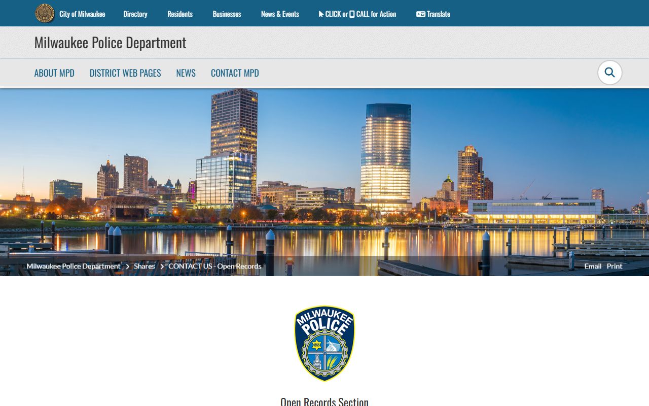 Milwaukee Residents Directory at Milwaukee Police Department Open Records