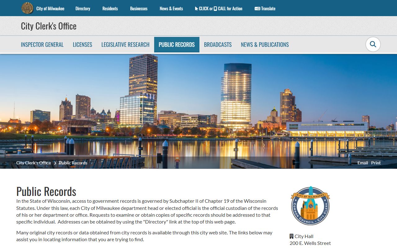 Milwaukee Residents Directory at Milwaukee City Clerk Public Records