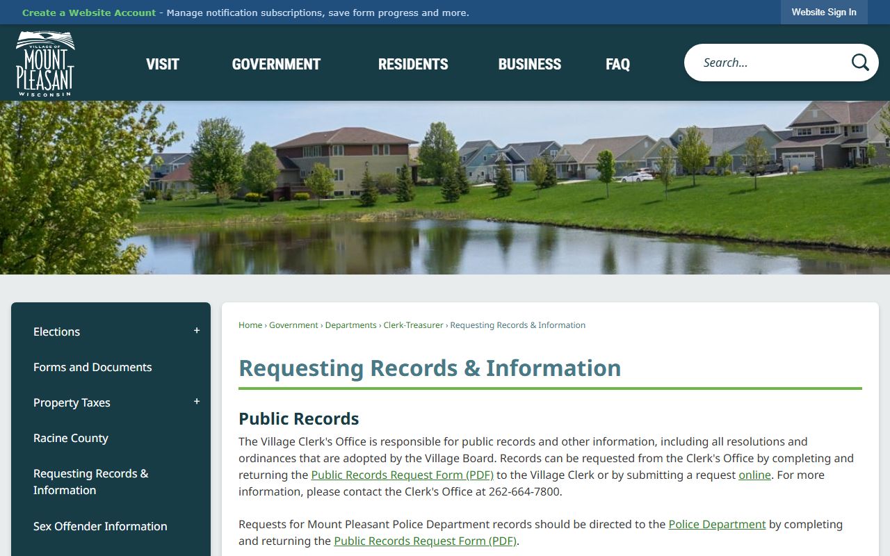 Mount Pleasant Residents Directory at Mount Pleasant Village Clerk