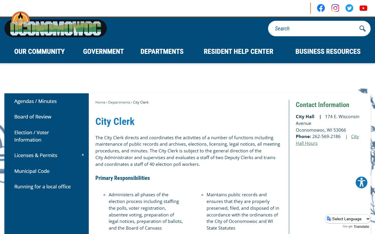 Oconomowoc Residents Directory city clerk records