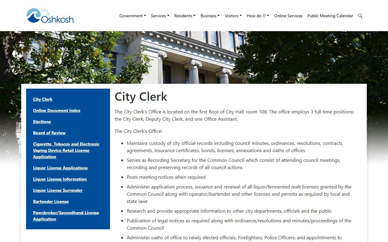 Oshkosh Residents Directory city clerk