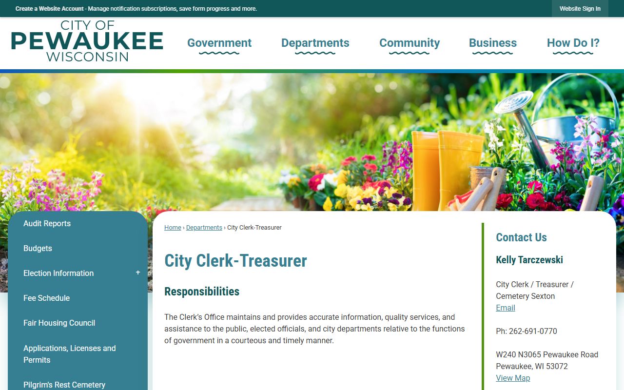 Pewaukee Residents Directory city clerk treasurer records