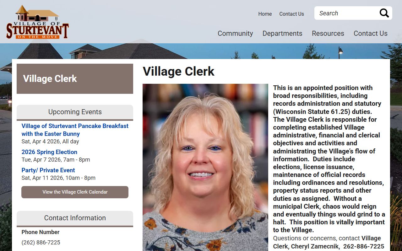 Sturtevant Residents Directory village clerk image