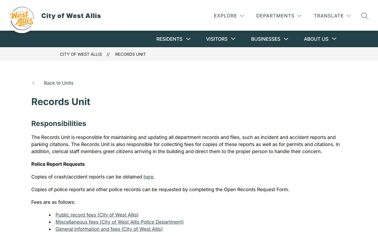 West Allis Residents Directory at the West Allis Police Records Unit