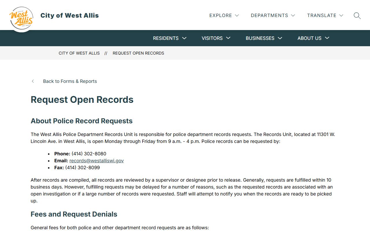 West Allis Residents Directory at West Allis Open Records Request