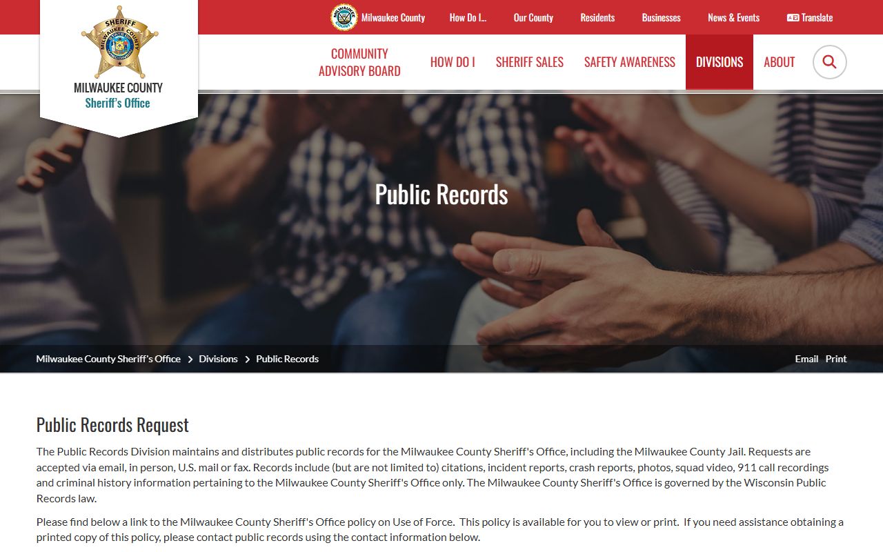 Milwaukee County Residents Directory public records request at the sheriff's office