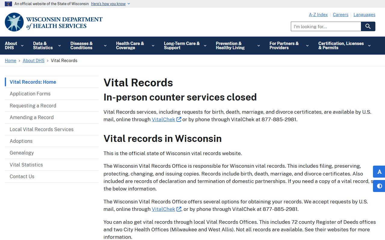 Wisconsin Residents Directory vital records portal